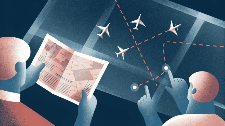 Карта мира с множеством самолётов, меняющих маршруты из-за войны в Украине