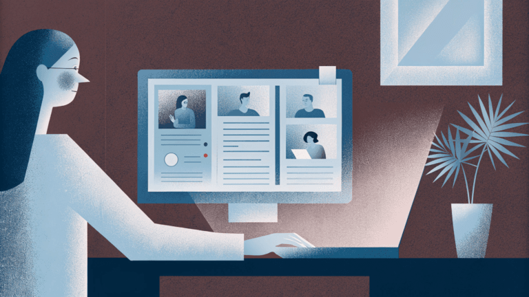 Женщина работает за ноутбуком с открытым окном ChatGPT