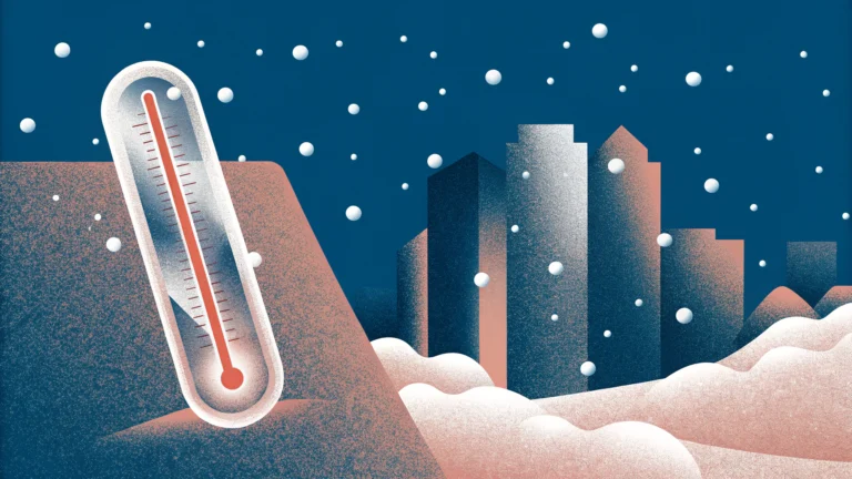 Глобальное потепление и морозы: термометр показывает рекордную температуру на фоне заснеженного города